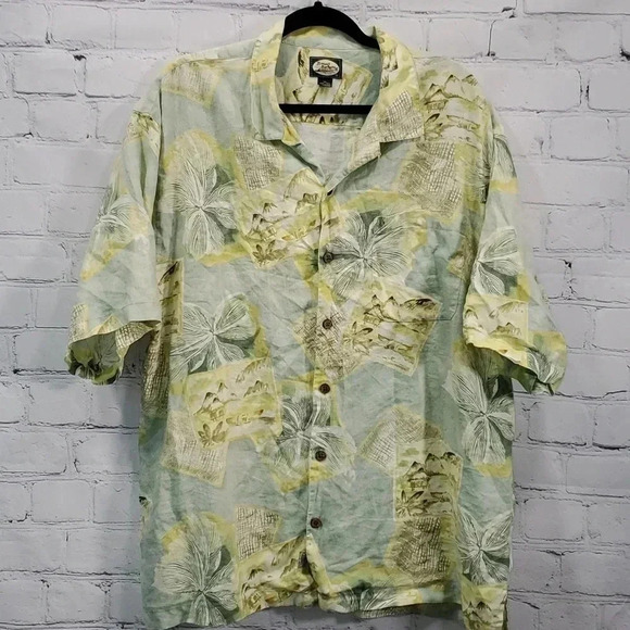 Tommy Bahama Other - Tommy Bahama Floral Green Hawaiian Short Sleeve 100% Linen Shirt Green Yellow XL